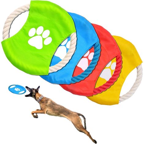 Frisbee pour Cani, 4 Pièces Frisbees pour Chien Coton Naturel de Couleur Vive Jouet Chien Frisbee pour Terre et l'eau,l'entraînement des Chiens,Lancer,Attraper et Jouer (1/5)