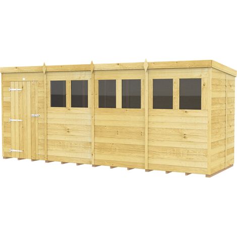 16 x 5 Feet Pent Shed - Single Door With Windows - Wood - L147 x W474 x H201 cm