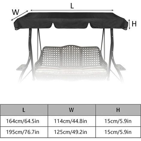 Toldo de repuesto para asiento de columpio, cubierta de columpio para exteriores resistente al agua, protección UV para techo de columpio de hamaca de patio para jardín/exterior (195x125x15cm) (1/4)
