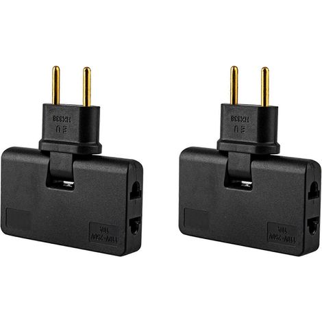 2x drehbarer EU-Steckeradapter, 3-in-1-Steckdosenverlängerung, 180°-Verlängerungsstecker, Mehrfachsteckdosenadapter, Schwarz (1/3)