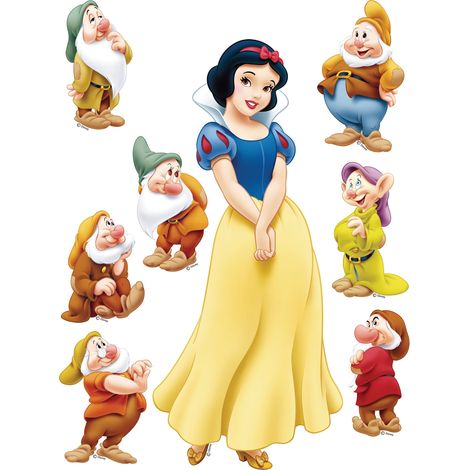 sticker mural Blanche-Neige jaune, bleu et beige - Disney