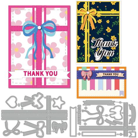 Lot de 18 matrices de découpe en forme de nœud pour cadeau - Pochoirs de remerciement - Étiquettes en métal - Pour bricolage, scrapbooking, papier, carte, album photo (1/5)