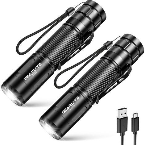 Lampe Torche LED Ultra Puissante Rechargeable, 2000LM Lampe de Poche Puissante Rechargeable Usb avec 3 Modes D'éclairage, IP65 Étanche Incassable Flashlight pour Camping Pêche Urgences Bleu (1/5)