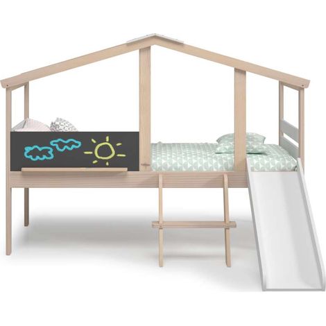Cama juvenil tipo cabaña modelo IKER acabado blanco/cera, 204.9cm(largo) 97.1cm(ancho) 147cm(alto). (1/3)