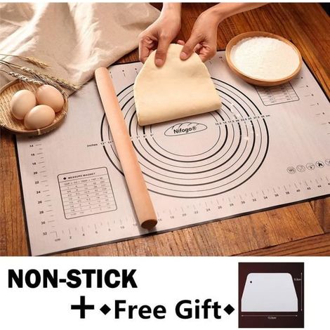 Tapis de Cuisson Patisserie en Silicone Anti-adhésif Réutilisable Baking Mat, 100% SANS Bisphénol-A (BPA) (Noir +Grattoir Cadeau) (1/4)