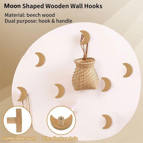 Set aus 6 mondförmigen Holzknöpfen mit einlochigem Buchenholzgriff für Holzmöbel, geeignet für Schubladenmöbel mit Schrauben und Dübeln. (1/5)