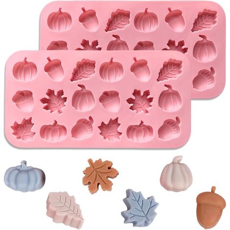 1 Paar Silikonformen für Schokolade, Herbstmotive wie Ahornblätter, Eicheln und Kürbisse 20,4 × 10,8 × 1,3 cm 3D 36 Mulden für Thanksgiving, Ernt (1/5)