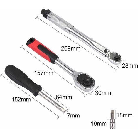 Clé dynamométrique 1/4",Clé dynamométrique entièrement réglable avec tête à cliquet 5 - 25Nm et outils manuels de quincaillerie de 46 pièces Petit ensemble de clés volantes Boîte à cliqu (1/2)