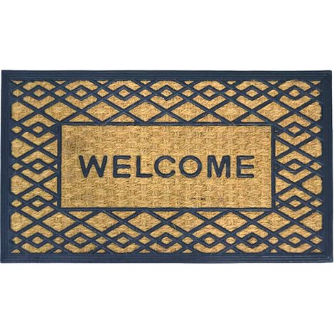 Zerbino rettangolare Welcome in fibra di cocco e gomma fantasia rombi 45x75 cm