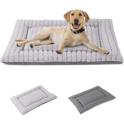 Reversible dog bed, flannel and canvas fabric, washable cushion, grey, 91.4 x 58.4 cm, indoor (1/5)