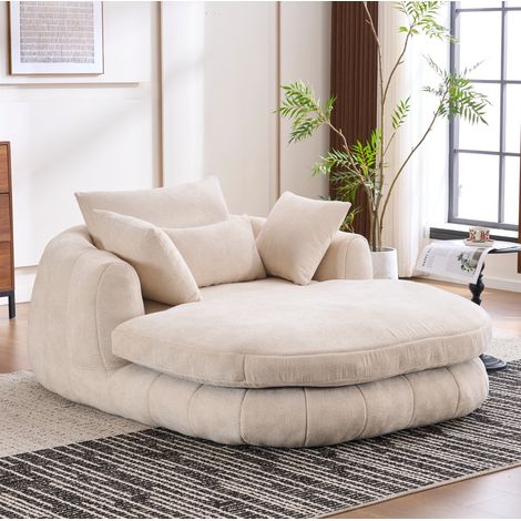 Chaiselongue-Sessel aus Chenille in Weiß mit tiefer Sitzfläche und Kissen (1/5)