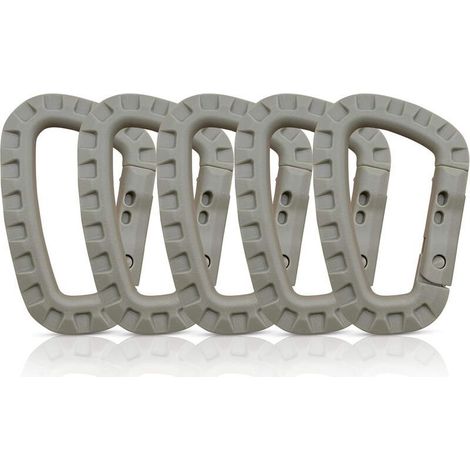 Lot de 5 mousquetons, Mousqueton Plastique, Mousqueton Tactique, Mousqueton Militaire, Mousquetons en Plastique Dur de qualité supérieure, Robustes, Forme en D multifonctionnelle (1/5)