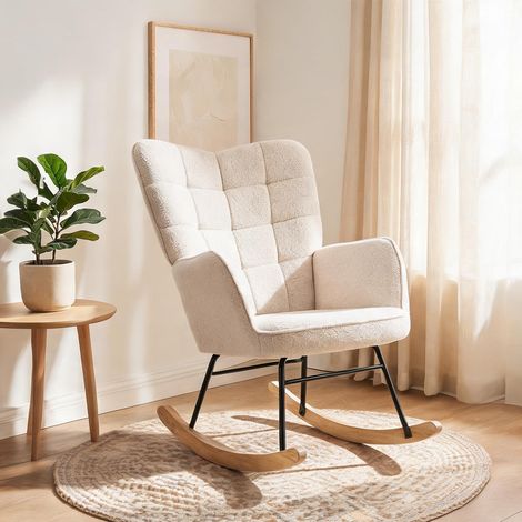 Fauteuil beige en revêtement bouclette 71 x 98 x 101 cm (1/5)
