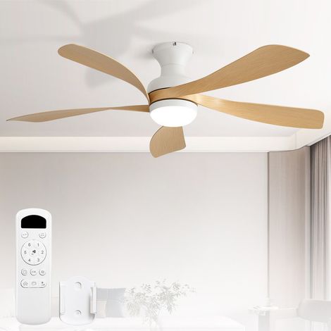 Ventilador de techo Sofucor de 132 cm con luz y mando a distancia, 5 aspas de ABS, diseño moderno, discreto y silencioso, ideal para dormitorios – Blanco y amarillo (1/5)
