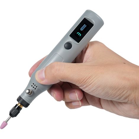 Mini outil rotatif sans fil avec écran numérique, kit de meulage à 3 vitesses et 43 accessoires, chargement USB-C. Outil idéal pour les loisirs créatifs, le meulage, la découpe, la gravure, le perçage (1/3)