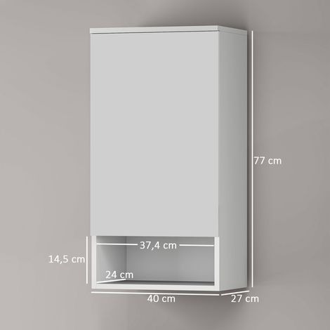 Meuble mural blanc avec portes, placard de salle de bain et cuisine, étagères ajustables, rangement ouvert, pharmacie murale, dimensions 40 x 27 x 77 cm. (1/5)
