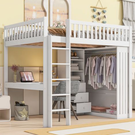letto contenitore 140x200 con scrivania bianco HAVRYA (1/5)