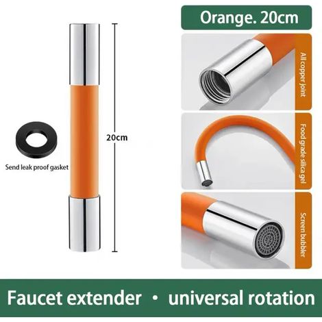 Tube d'extension de robinet International Universal G 1/2" Connnetor 360 ° Rotation Prolongateur de robinet anti-éclaboussures pour cuisine salle de bain orange 20cm (1/2)