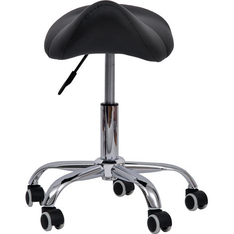 Tabouret à roulettes pivotant à hauteur réglable, tabouret cosmétique pour dentistes et coiffeurs, 52 x 53 x 49-61 cm, noir (1/5)