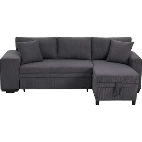 Sofá cama esquinero convertible en tela, 3 plazas, con USB y arcón (1/5)