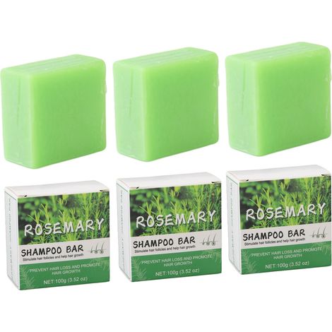 Savon au romarin bio 3 pièces - Barre shampooing nettoyant profond anti-démangeaisons, favorise la repousse des cheveux, soin du cuir chevelu pour adulte (1/5)