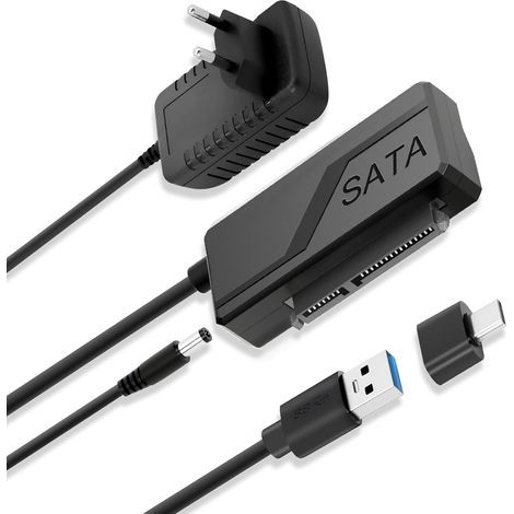 UASP Adaptateur USB 3.0 vers SATA pour disque dur HDD/SSD 2,5"/3,5" USB C/USB3.0 vers SATAIII/II/I Adaptateur de disque dur SATA optique avec adaptateur secteur 12 V/2 A (1/5)