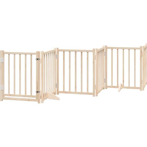 Barrière pour chiens avec porte 6 panneaux bois de sapin massif