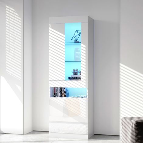 Vitrina LED de pie 50 x 40 x 180 cm en aglomerado blanco HAVRYA (1/5)