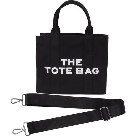 Sac femme en toile imperméable grande capacité, bandoulière décontractée à large sangle zippée, pour voyage et shopping, noir (1/5)