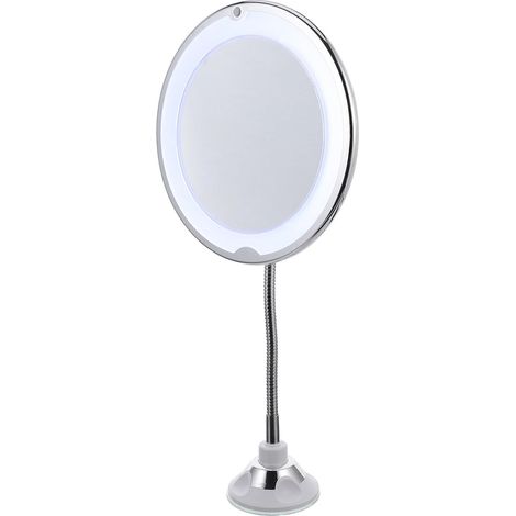Miroir de Maquillage Grossissant X10 à Ventouse Pivotant 360° avec Éclairage LED Intégré Miroir de Table Compact pour Salle de Bain et Soins Personnels (1/5)