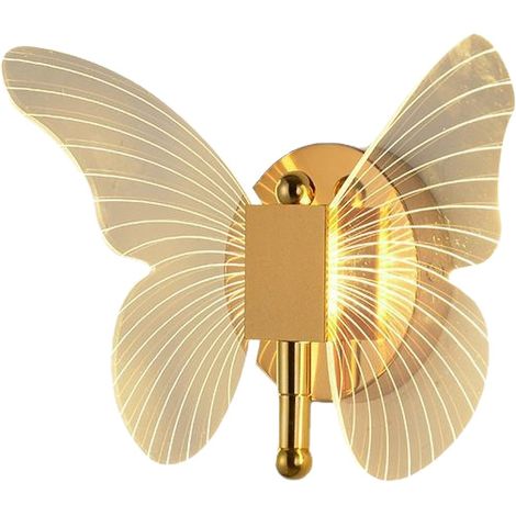 Applique murale papillon LED, applique murale en acrylique à douce lumière, 3 couleurs réglables et intensité variable, lampe d'ambiance décorative pour table de chevet, chambre et salon, veilleuse mu (1/5)