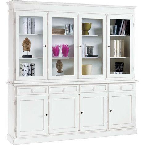 JAQUELINE - credenza con vetrina in legno massello cm 205 x 42 x 205 h