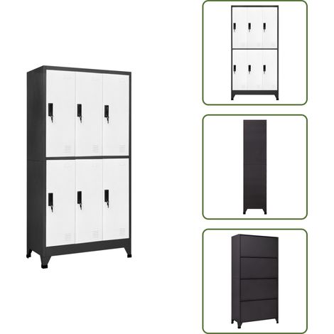 Schließfachschrank Anthrazit und Weiß 90x45x180 cm Stahl - Schliessfachschrank - Metallschrank - Garderobe - Bürobedarf - Abstellraumorganisation (1/5)