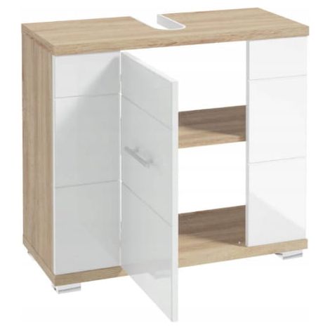 Waschtischunterschrank mit Siphonausschnitt 70x62,5x31,5cm Sonoma Eiche Weiß Rita