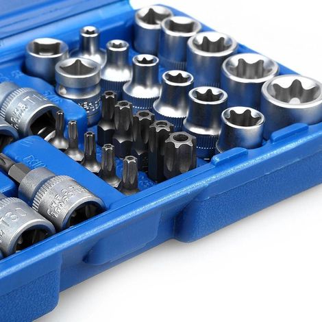 Jeu de 34 douilles Torx et E-Torx (entraînements 1/4", 3/8" et 1/2"), embouts de sécurité mâles et femelles E-Torx, outil portatif (1/5)
