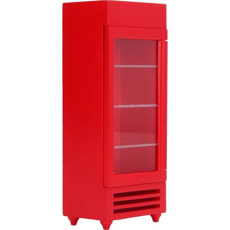 Réfrigérateur vertical pour maison de poupée à l'échelle 1:12, en bois, haute simulation, couleurs vives, distributeur automatique pour maison de poupée à monter soi-même, rouge (1/5)