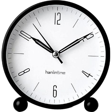 Hanlintime Analoger Wecker, kleiner Tischwecker, einfach einzustellen, geräuschlos, mit Nachtlicht, ultraleiser, batteriebetriebener Wecker, Schwarz (1/4)