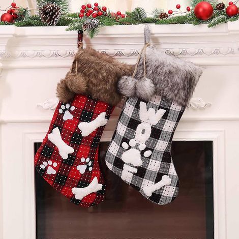 18 bas de Noël, chaussettes de Père Noël, décorations de Noël à suspendre, sacs cadeaux pour friandises pour animaux (1/4)