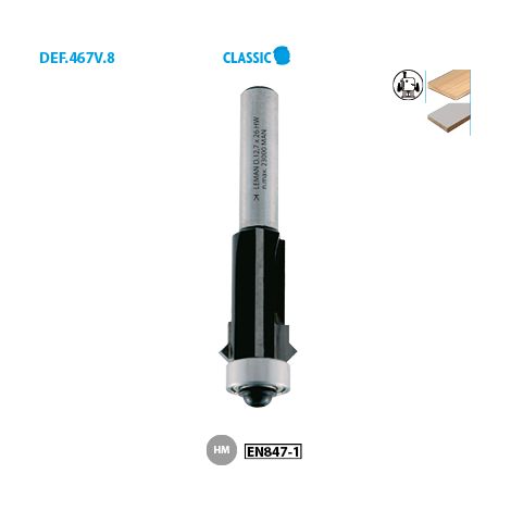 Mèche d'affleureuse avec joint en "v" HM + guide D. 12,7 mm L.U. 26 mm Q. 8 mm - 4678.713.01 - Leman (1/2)