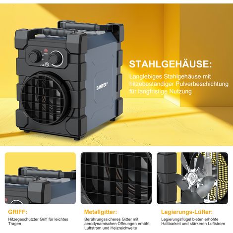 Professioneller Heizlüfter mit Schwerem Stahlgehäuse 2000 Watt Bauheizer Elektroheizer Bautrockner für Garage, Baustelle (1/5)