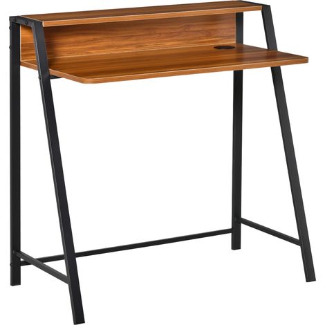 Escritorio para ordenador con estante y pasacables MDF y metal acabado nogal 84x45x85 cm HOMVRA (1/5)