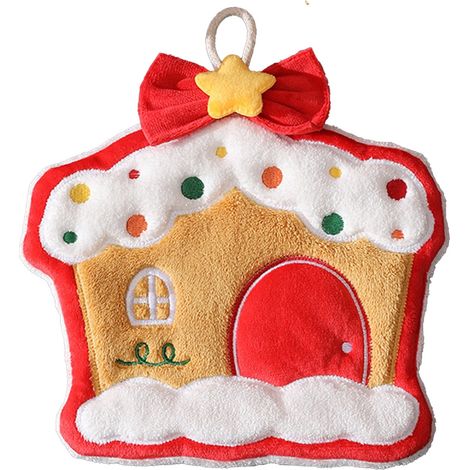 Serviette De Main En Molleton De Corail - Motif Maison De Noël - Pour Cuisine Salle De Bain Et Chambre - 22 X 23 Cm - 1 Pièce