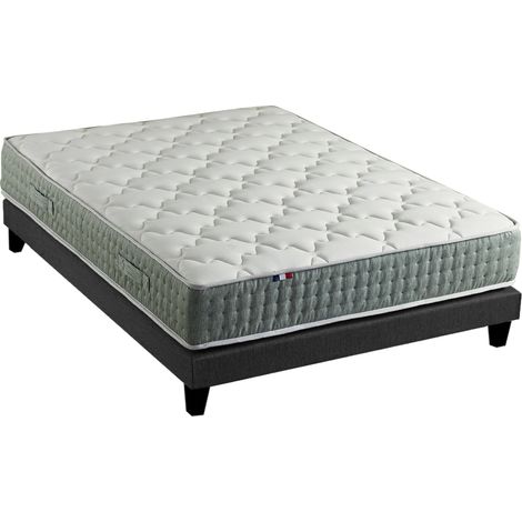 Ensemble matelas ressorts 7 zones HYGGE réversible hiver/été 160 x 200 cm Sommier Noir (1/5)