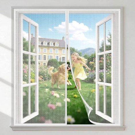 Zanzariera con cerniera，tenda antizanzare con apertura centrale，non necessita di foratura，chiusura in velcro，ideale per balconi，(L)130cm(A)150cm (1/5)