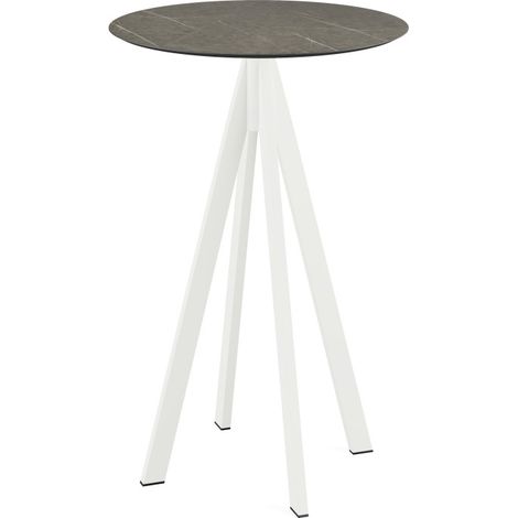 Infinity mange-debout avec piètement blanc + plateau HPL Midnight Marble Ø70 cm - Feros (1/3)