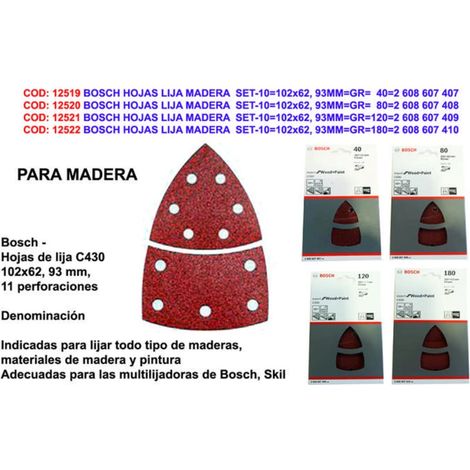 Set de Hojas de Lija para Madera BOSCH 10102 62,93mm GR1802608607410