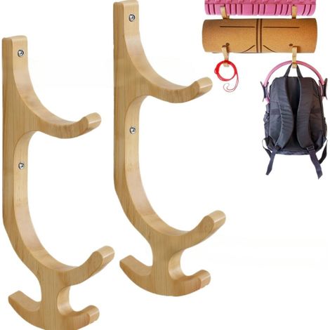 Étagère murale bois yoga, rangement tapis serviettes salle sport (1/5)