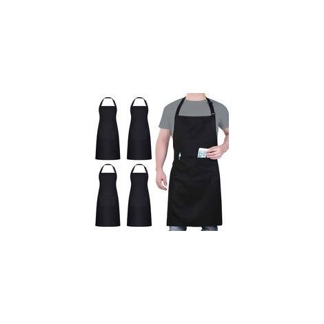 4 Pack Chef Tabliers, Noir Tablier avec 2 Poches, Etanche Réglable Tablier pour Homme Femme,Tablier Cuisine Professionnel pour Cuisine, Jardinage, Restaurant, Barbecue, Café (1/5)