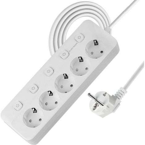 Multiprise avec Interrupteur Individuel, 5 Prises Multiprise USB C, Prise Multiple Murale pour la Maison Le Bureau ou la Cuisine, 2M-Blanco (1/5)