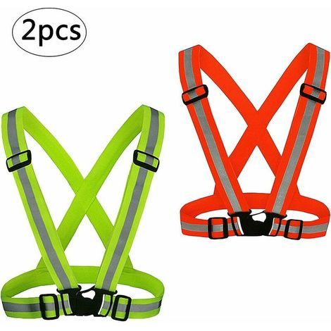 Gilet De Sécurité2 Pièces Gilet Réfléchissant Harnais Fluo De Sécurité Brassard Réglable De Haute Visibilité Pour Vélo Course Marche Jogging Moto (1/5)